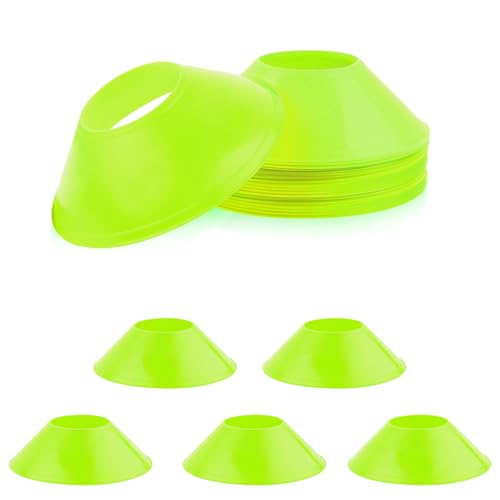 XIHIRCD 15pcs Soccer Cones for Sports Training, Mini Football Pylons Cones Flexible Agility Practice Cones for Basketball Running Drills Sports Games Field Cone Markers Kids (Fluorescent Green)