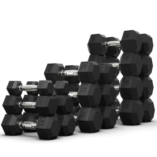 HAJEX Premium Rubber Hex Dumbbell Sets in Pounds - 156 LB to 2,565 LB - style: 2.5-50 LB Pairs (555 LB)