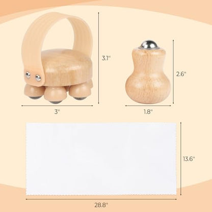 2 Pack Wooden Handheld Lymphatic Massager with Multi Ball and Finger Ball Rollers, Featuring Smooth 304 Stainless Steel Balls for Body Contouring, Cellulite, Circulation and Muscle Relief