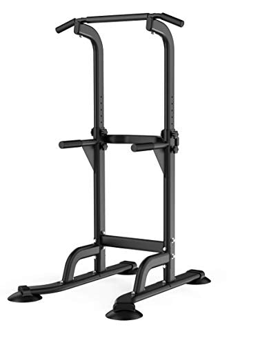 Power Tower Pull Up Bar and Dip Station, Multi-Function Home Gym, Strength Training Fitness Equipment, Height Adjustable - color: Black