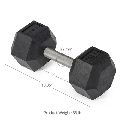 Titan Fitness Free Weights, Rubber Coated Hex Dumbbell, Straight Stainless Steel Handle, Strength Training, Full Body Workout - style: 35 pound Pair