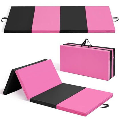 ZENOVA Gymnastics Mat 6'x3'x2''/4'x8'x2'' Exercise Mat Gym Mat for Home Aerobics Workout Foldable Tumbling Mat Children Gifts - color: 3FT x 6FT-- Pink&Black