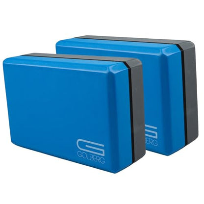 Golberg Foam Yoga Block – For Fitness, High Intensity Support and Improving Strength or Flexibility Pink/Green/Dark Green/Purple/Blue – 1/2/4 Pack - color: 2 Pack - Blue/Gray Split