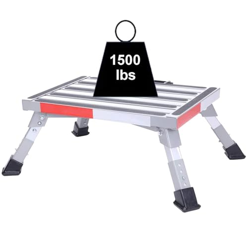 Homeon Wheels 19" x 14.5" Large RV Step Stool, Adjustable Height Aluminum Folding Platform Step and Ladder with Non-Slip Rubber Feet, More Stable Supports Up to 1,500lbs Safety RV Steps - color: Gray Large
