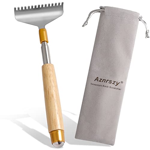 Oversize Back Scratcher Extendable, Backscratchers for Men Women with Wooden Handle/Steel Massage Roller/Wider Claw, Sturdy Manual Body Scratcher Massager - color: Natural Wood, size: 1 Count (L-24")
