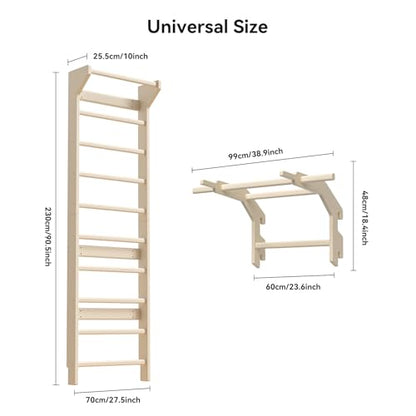 Swedish ladder wall gym adult & Pull Up Bar Gymnastics Bar – Ultimate Wall Bars for Exercise with Adjustable Dip Bar Attachment,Moves wall bars, Wood Stall Bars for Home, Calisthenics, Physical Therapy and Kids Training
