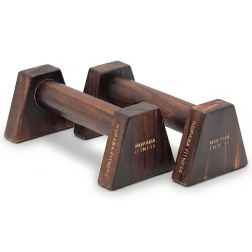 Wooden Push Up Bars - Calisthenics Equipment for Core and Upper Body Strength Training and Exercise | Push Up Handles | Pushup Bars | Parallettes - color: Dark
