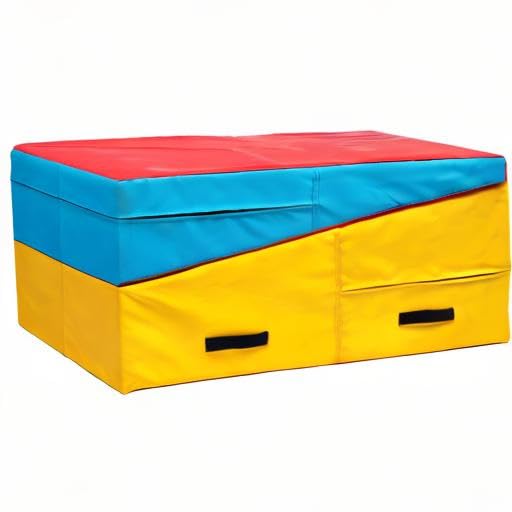 PRISP Folding Incline Gym Mat - Extra Long 71 x 28 x 14 in Wedge Gymnastics Tumbling Mat for Kids - color: Red; Yellow; Blue
