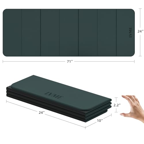 LVME Foldable Yoga Mat, 71"x24"x1/3" Thick(8mm), Non Slip Exercise Mat - color: Forest green+Charcoal