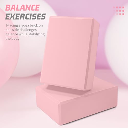 Yoga Blocks 2 Pack 3x6x9IN Foam Block Supportive Latex-Free with Stretch Band, Non-Slip Exercise Blocks for Pilates, Meditation, Balance, Stretching and Deep Poses - color: 2PACK-Pink