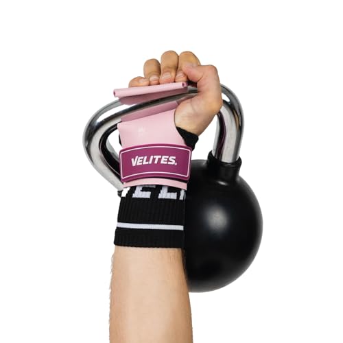 Velites - Official Crossfit® Games Quad Ultra Grips - No Chalk and Smooth Bars - Wristbands and Carry Bag Included - Pull-ups, Muscle-ups and Toes to bar - color: Pink, size: Large