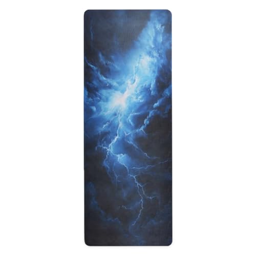 Kigai Travel Yoga Mat 71" x 24" Non Slip Natural Rubber Foldable Exercise Mat Ultra Thin 1.5mm Lightweight for Fitness, Pilates & Home Workout, Blue Lightning