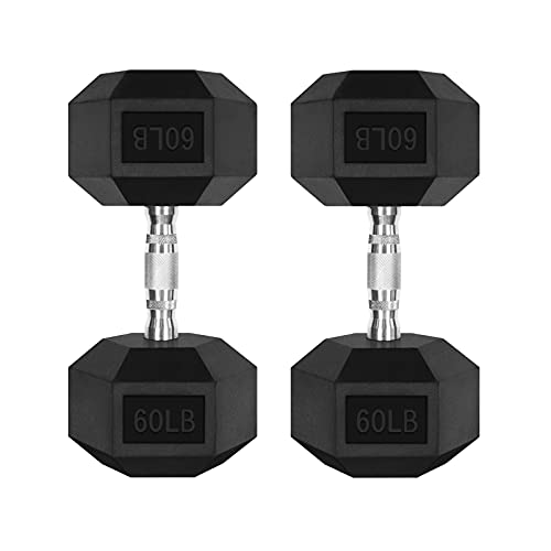 RitFit Rubber Coated Hex Dumbbell Set with Rack, 5-780LB for Home Gym Strength Training, Anti-Slip Knurled Handle, Hexagon Anti-Roll, Heavy-Duty Storage Rack - style: 2 X 60 LBS