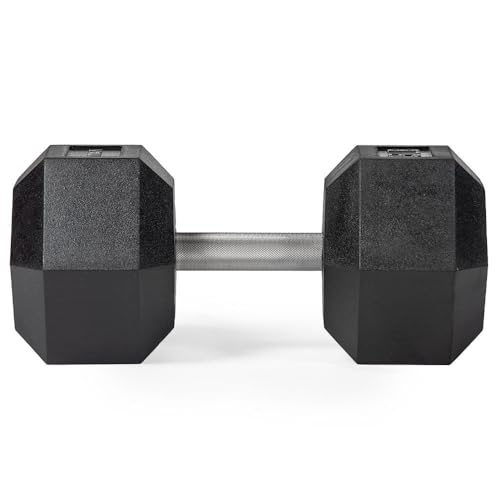 Titan Fitness 75 LB Pair Free Weights, Black Rubber Coated Hex Dumbbell, Straight Stainless Steel Handle, Strength Training, Full Body Workout