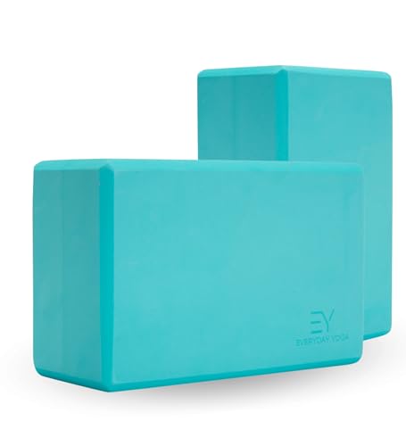 Everyday Yoga Foam Block and Yoga Strap Set, Soft Non-Slip Surface for Stability, Balance, and Deepen Stretches - Ideal for Yoga, Pilates, and Meditation Accessories - color: Aqua, size: 3" Thick - No Strap