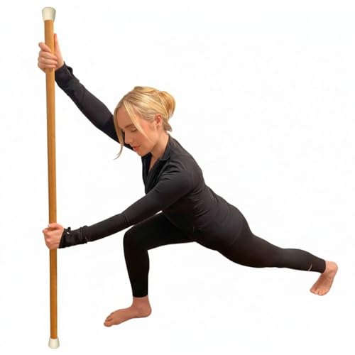 Natural Bamboo Yoga Stick (5ft): Stretching Stick with White Sturdy Rubber Ends - Versatile Exercise Stick for Yoga, Stretching & Posture with Unlimited Access to Video Exercises