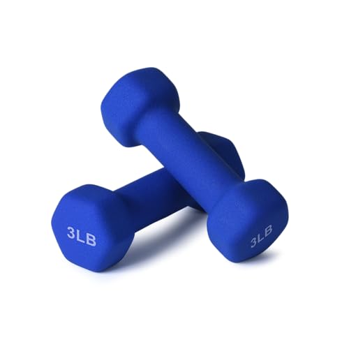 Portzon Dumbbells Neoprene with Non Slip Grip weight for Total Body Workout Exercise and Muscle Toning Compatible with of 2 Set,1-15 LB, Anti-Slip, Anti-roll, Hex Shape - color: Cobalt Blue, size: 03-Pound,Pair