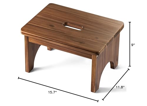 Wooden Step Stool, 9in One Step Stool for Adults, Wooden Beside Step Platform with 550 Load Capacity, Heavy Duty/Portable/Nonslip/Durable Construction Safe Step Support for Bedroom/Home Kitchen