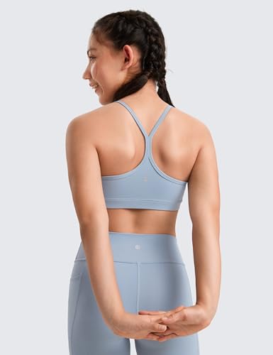 CRZ YOGA Girls Butterluxe Y Back Sports Bra - Yoga Athletic Casual Tops Scoop Neck Spaghetti Strap Padded Crop Kids Teen