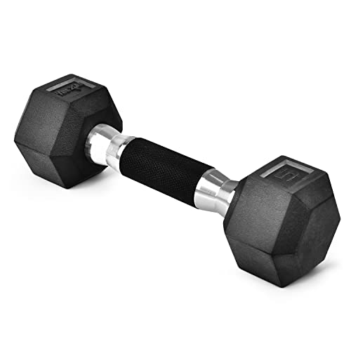 Yes4All Rubber Grip Encased Hex Dumbbell – Hand Weights With Anti-Slip 5-50 LBS Single - color: A. 5 Pounds