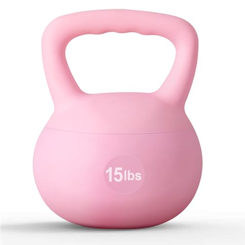DlandHome Kettlebell Weights Strength Training Kettlebell-Great for Full Body Workout and Strength Training,Easy Grip Handle,PVC Filled with Iron Sand - color: Pink-15lbs