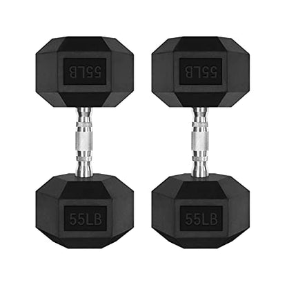 RitFit Rubber Coated Hex Dumbbell Set with Rack, 5-780LB for Home Gym Strength Training, Anti-Slip Knurled Handle, Hexagon Anti-Roll, Heavy-Duty Storage Rack - style: 2 X 55 LBS