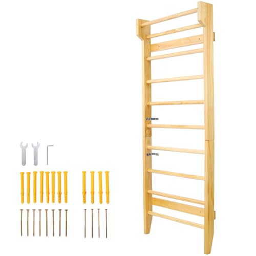 Gymnastics Wood Stall Bar, Multi-use Swedish Ladder- Wall Mounted Pull Up Bar-Physical Therapy for Stretching and Various Exercises,Indoor Home Gym Workout Yoga