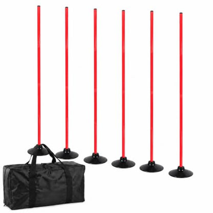 6 Pcs 5 FT Adjustable Agility Training Poles for Soccer,Basketball,Football, Horse,Dog-Speed and Agility Training Equipment Sports Training Poles with Rubber Bases and Bag - color: red