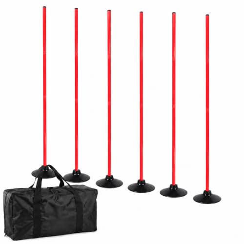 6 Pcs 5 FT Adjustable Agility Training Poles for Soccer,Basketball,Football, Horse,Dog-Speed and Agility Training Equipment Sports Training Poles with Rubber Bases and Bag - color: red