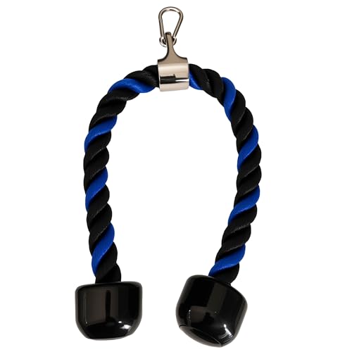 Heavy Tricep Rope Cable Machine Accessories Nylon Tricep Rope for LAT Pull Down Pulley System Attachment, for Home Gym Weight Fitness with Carabiner - color: Blue&Black
