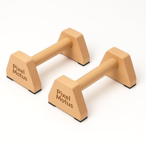 Wooden Push Up Bars – Solid Wood Parallettes with Ergonomic Wrist-Friendly Handles & Non-Slip Rubber Feet – Push Up Handles for Calisthenics, L-Sits, Dips, Handstands & Strength Training