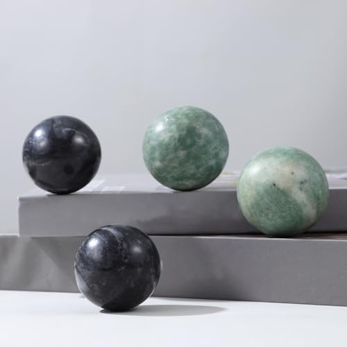 Healifty Baoding Balls for Hand Exercise: 4 Pack Small Marble Chinese Massage Ball Set, No Chime Weighted Therapy Stress Relief, Green and Black 1.4 Inch