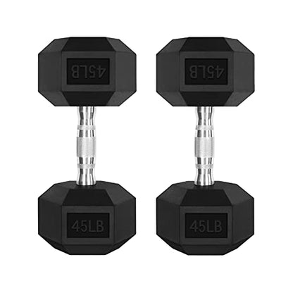 RitFit Rubber Coated Hex Dumbbell Set with Rack, 5-780LB for Home Gym Strength Training, Anti-Slip Knurled Handle, Hexagon Anti-Roll, Heavy-Duty Storage Rack - style: 2 X 45 LBS