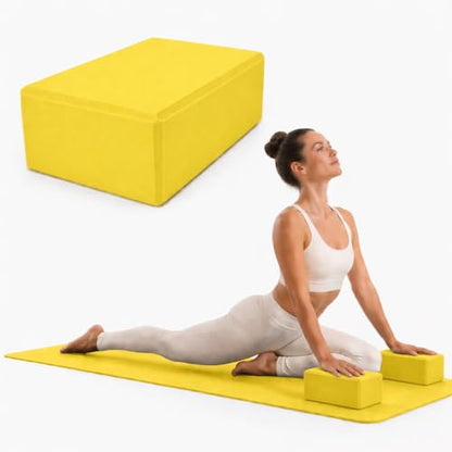 High Density EVA Foam Yoga Block Support and Stability for Stretching, Workout, Pilates at Home and Gym - color: Yellow