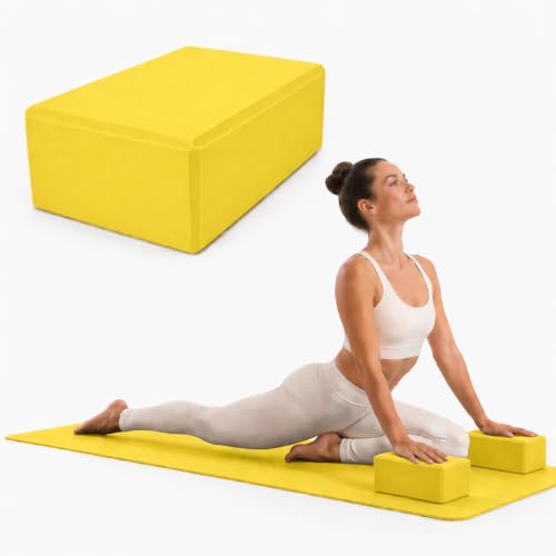 High Density EVA Foam Yoga Block Support and Stability for Stretching, Workout, Pilates at Home and Gym - color: Yellow