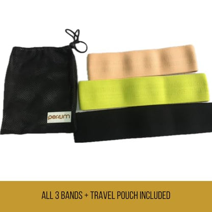 Fabric Booty Bands for Women - Resistance Set of 3 Light Medium Heavy - Non-Slip Exercise Bands for Butt Legs and Glutes Workout with Travel Bag
