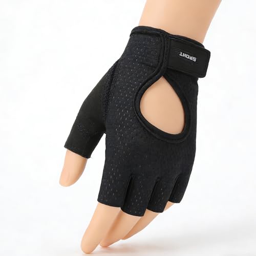 IZUS Anti-Slip Fingerless Workout Gloves for Women Gym/Exercise/Fitness/Training/Cycling with Excellent Grip/Cushion-Pads - color: Black