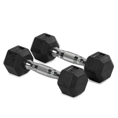 Titan Fitness Pair Rubber Coated Hex Dumbbells, Roll-Resistant Hexagonal Free Weights, Chrome-Coated Handles with Knurling, Strength Training Equipment - style: 5 lb, Pair