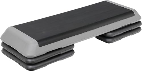 43" Exercise Aerobic Step Platform, Adjustable Fitness Stepper, with 4 Removable Risers for Home Gym Cardio Strength and Training - color: Black