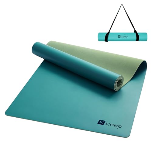 KEEP Rubber Yoga Mat - Professional Sweat Absorbent PU & Natural Rubber. Non Slip Workout Mats for Women & Men, 5mm Thick, 72"x26" Extra Long Wide Pad for Hot Yoga, Pilates, HIIT, Home Gym - Strap Included - color: Green