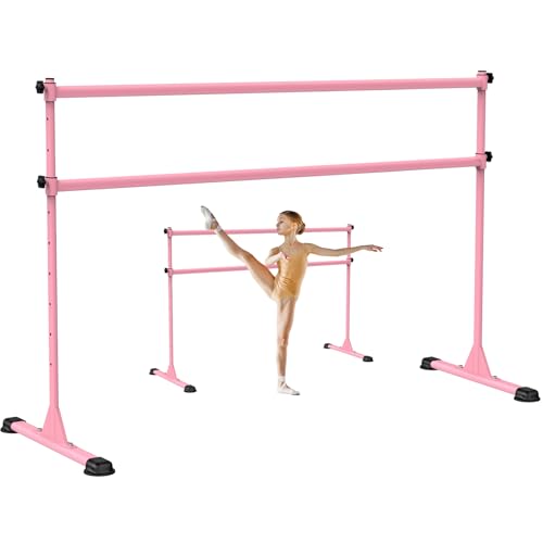 Dolibest Freestanding Ballet Bar, Height Adjustable Ballet Bar, Heavy Duty Dance Bar, with Non-Slip Rubber Pads, Enhanced Stability, Dance/Yoga/Fitness Stretching Bar, Ideal for Kids and Adults - color: Pink- 6ft Steel Cross Bar
