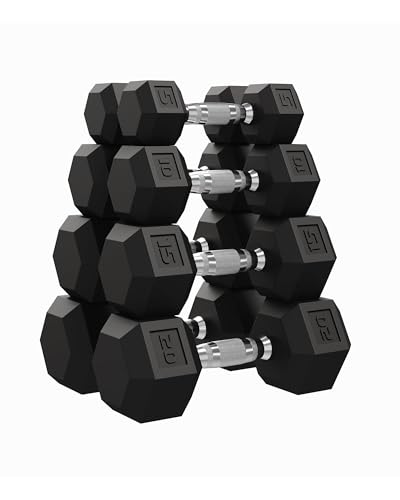 Garvee 5-50 LB Hex Dumbbell Set of 2, Hand Weights Dumbbells Pair with Cast Iron Core, Rubber Encased Coating and Textured Carbon Steel Handle for Home Gym Strength Training - size: (5+10+15+20) LBS Pair