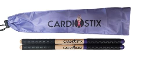 CardioStix 8.5oz Bundle Highest-Weighted Double Grip(1 PAIR) Premium American Hickory Wood Cardio Drum Sticks | Drumming, Fitness, Aerobic Class, Exercises(Purple w/bag) - color: Purple with Bag