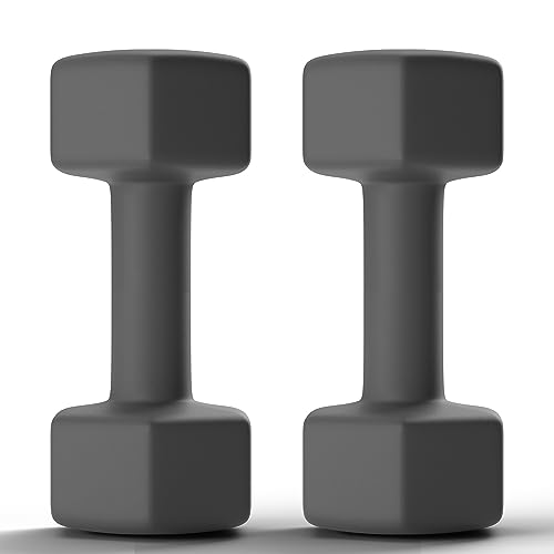 GRETERST Hex Dumbbells Set Rubber Coated Hand Weights Exercise & Fitness for Home Gym Workouts Weight Strength Training, Anti-Slip, Anti-Roll, Set of 2, Grey, 5LB