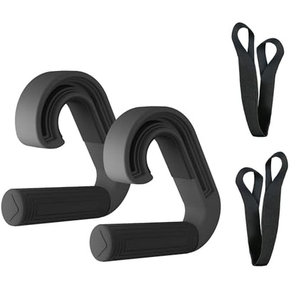 Pull Up Handles Neutral Grip: Portable Barbell Grip with 2 Detachable Straps for Cable Machine LAT Pull Down T-bar Row Deadlift Shrug - color: Black