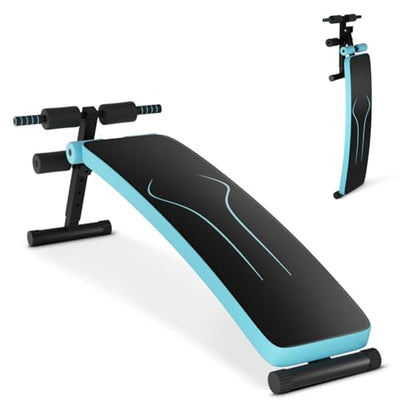 GYMAX Sit up Bench, Folding Adjustable Workout Bench for Ab Exercise, Curved Incline/Decline Slant Bench, Foldable Strength Training Weight Bench, Situps Abs Workout Equipment