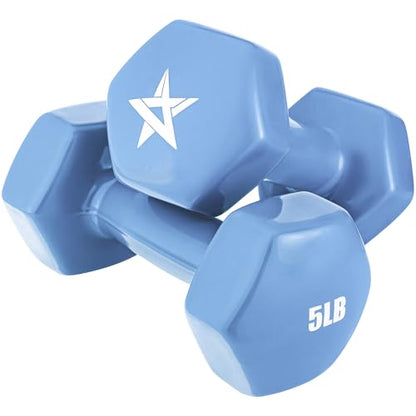 Yes4All Vinyl Hexagon Dumbbell - Dumbbells Set of 2 Hand Weights for Home Gym & Strength Training (2-15 lbs Weight Options) - color: C. 5 lbs - Little Boy Blue - Pair