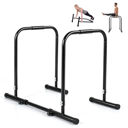 Goplus Adjustable Dip Bar, Heavy Duty Parallette Push Up Stand with 660 LBS Capacity, Anti-Slip Foam Grips, Portable Fitness Workout Dip Station for Home Gym, Calisthenics