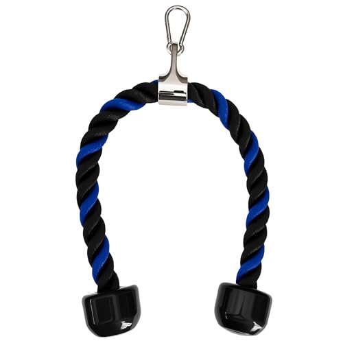 Heavy Tricep Rope Cable Machine Accessories Nylon Tricep Rope for LAT Pull Down Pulley System Attachment, for Home Gym Weight Fitness with Carabiner - color: Blue&Black