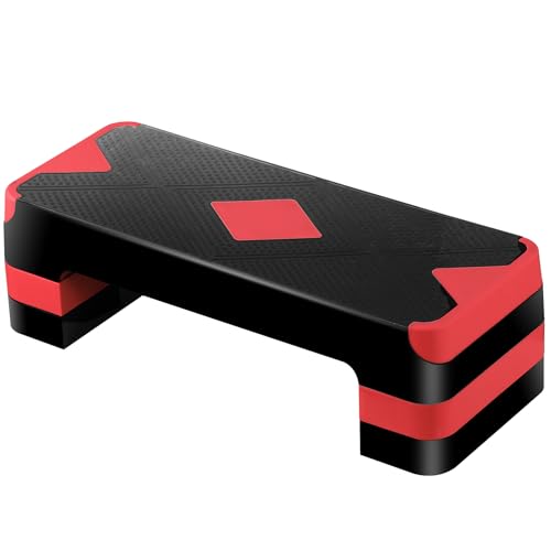 27'' Aerobics Stepper Workout Step Platform with 4 Risers 4"-6"-8" Height Adjustable, Non-Slip Fitness Exercise Workout Trainer for Cardio, Core, Strength Training,Home Gym